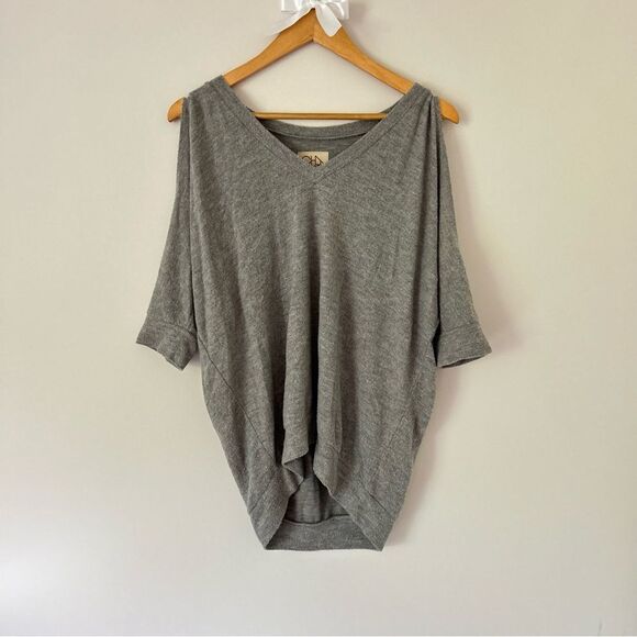 Chaser Cold Shoulder Gray Heather Draped Tank Top T-Shirt - Picture 1 of 4